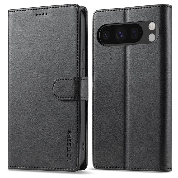 LC.IMEEKE For Google Pixel 9 Pro XL Case Calf Texture PU Leather Flip Phone Cover - Black