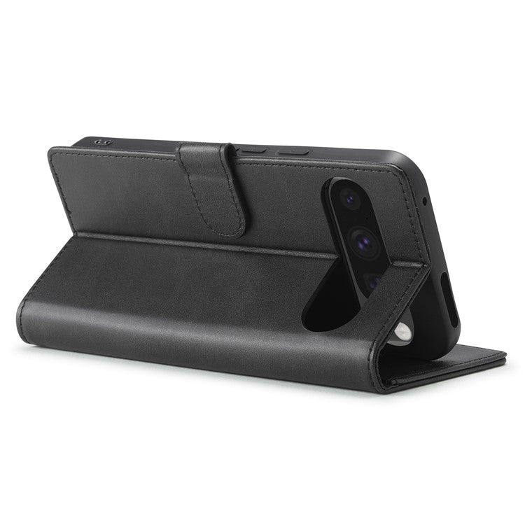 LC.IMEEKE For Google Pixel 9 Pro XL Case Calf Texture PU Leather Flip Phone Cover - Black