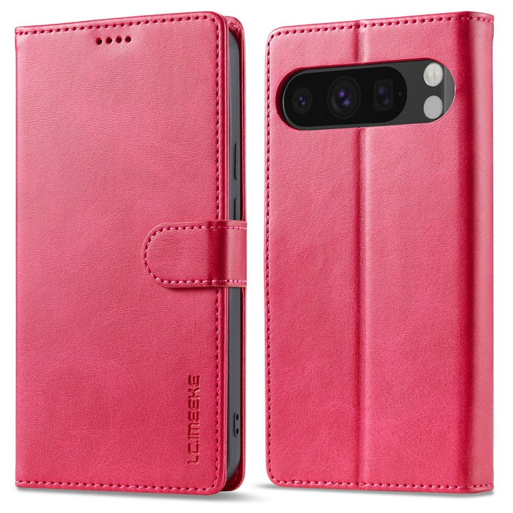 LC.IMEEKE For Google Pixel 9 Pro XL Case Calf Texture PU Leather Flip Phone Cover - Rose