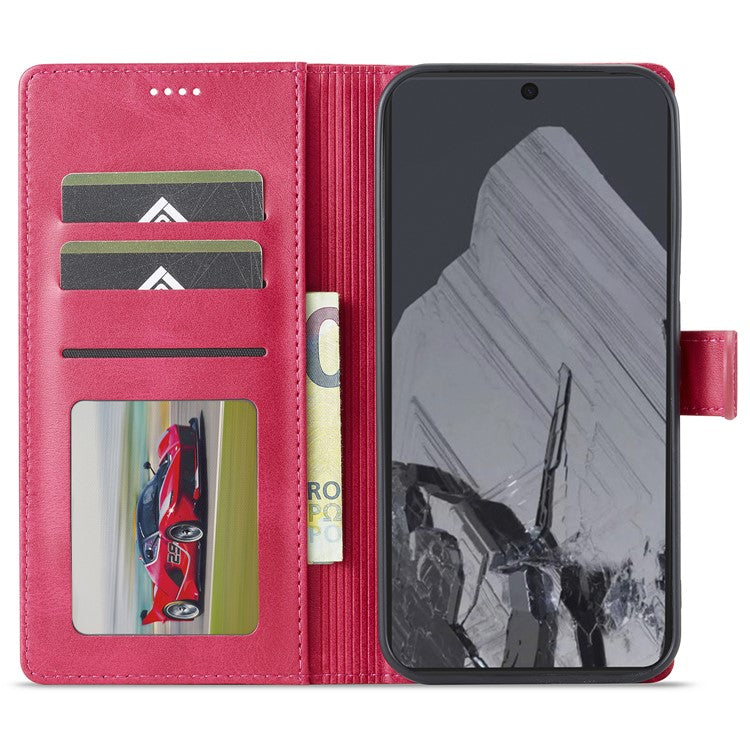 LC.IMEEKE For Google Pixel 9 Pro XL Case Calf Texture PU Leather Flip Phone Cover - Rose