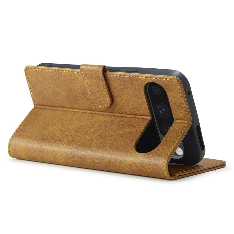 LC.IMEEKE For Google Pixel 9 / 9 Pro Case Magnetic Buckle Wallet Leather Phone Cover Calf Texture - Yellow