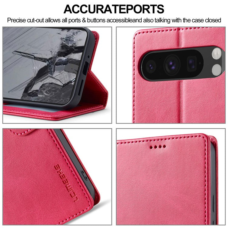 LC.IMEEKE For Google Pixel 9 / 9 Pro Case Magnetic Buckle Wallet Leather Phone Cover Calf Texture - Rose
