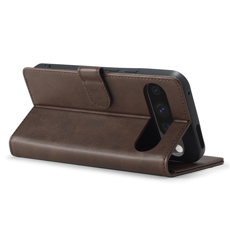 LC.IMEEKE For Google Pixel 9 / 9 Pro Case Magnetic Buckle Wallet Leather Phone Cover Calf Texture - Brown