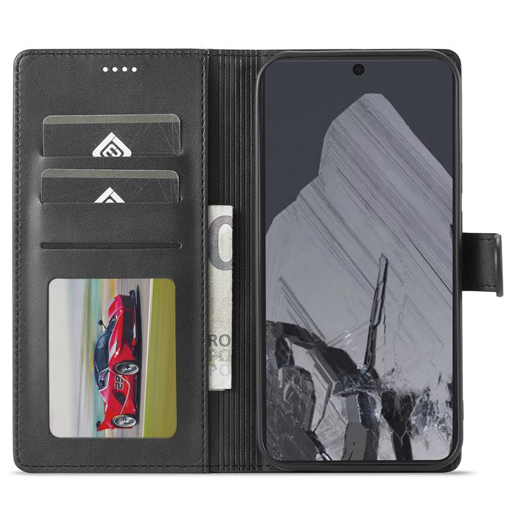 LC.IMEEKE For Google Pixel 9 / 9 Pro Case Magnetic Buckle Wallet Leather Phone Cover Calf Texture - Black