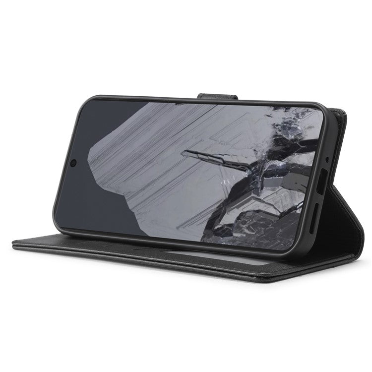 LC.IMEEKE For Google Pixel 9 / 9 Pro Case Magnetic Buckle Wallet Leather Phone Cover Calf Texture - Black