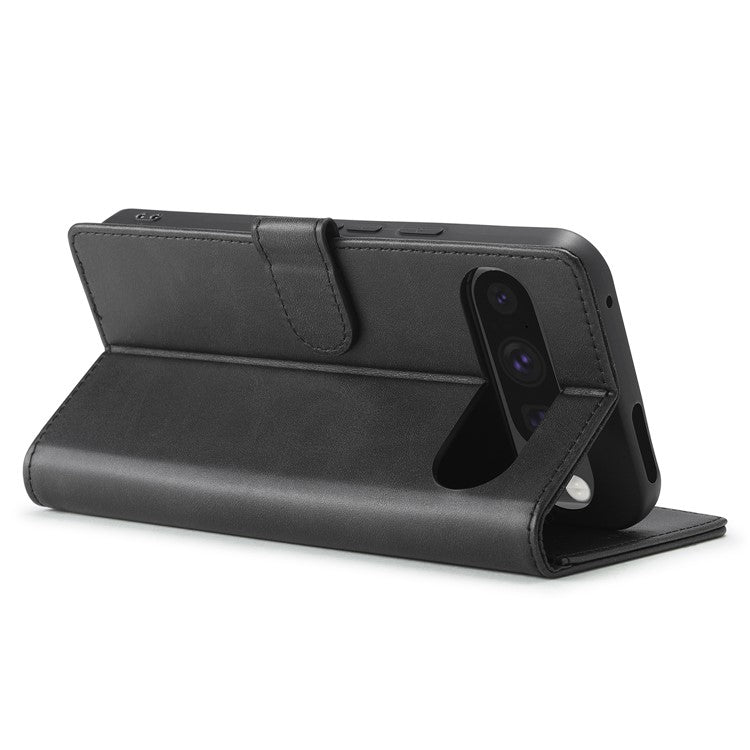 LC.IMEEKE For Google Pixel 9 / 9 Pro Case Magnetic Buckle Wallet Leather Phone Cover Calf Texture - Black