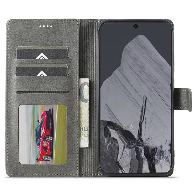 LC.IMEEKE For Google Pixel 9 / 9 Pro Case Magnetic Buckle Wallet Leather Phone Cover Calf Texture - Grey