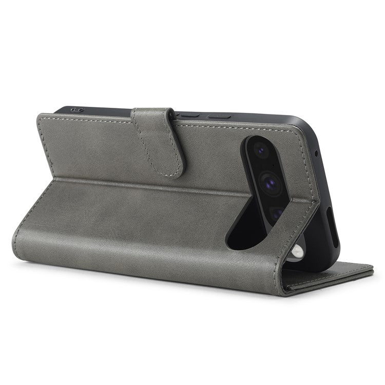 LC.IMEEKE For Google Pixel 9 / 9 Pro Case Magnetic Buckle Wallet Leather Phone Cover Calf Texture - Grey