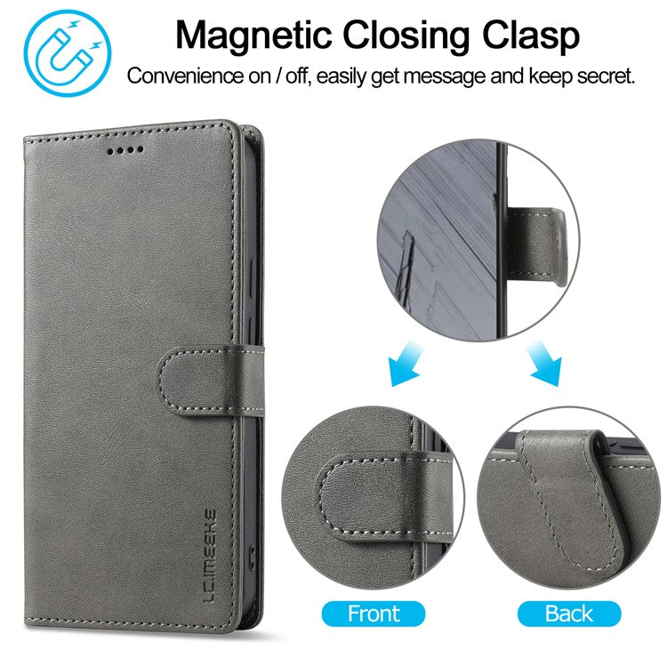 LC.IMEEKE For Google Pixel 9 / 9 Pro Case Magnetic Buckle Wallet Leather Phone Cover Calf Texture - Grey