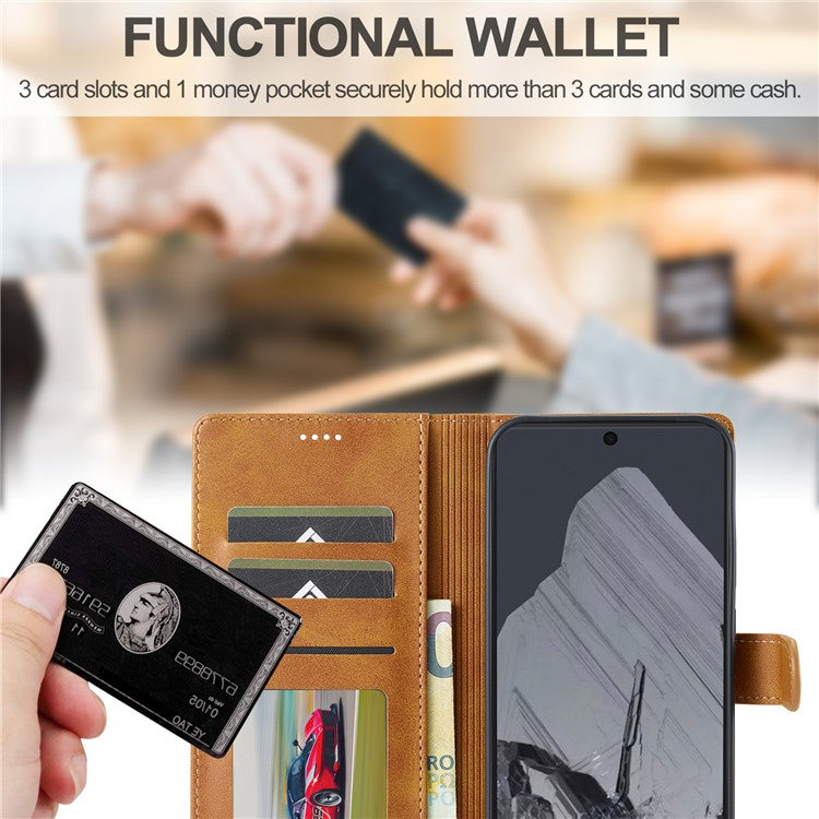 LC.IMEEKE For Google Pixel 9 Pro / Pixel 9 Case Shockproof Wallet PU Leather Phone Cover Calf Texture - Yellow