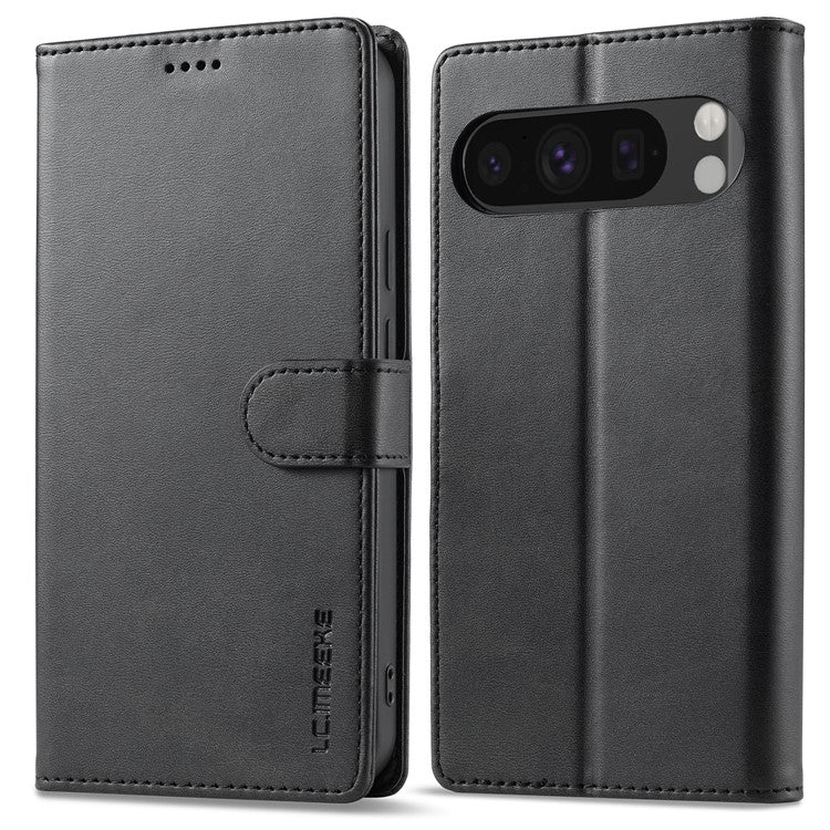 LC.IMEEKE For Google Pixel 9 Pro / Pixel 9 Case Shockproof Wallet PU Leather Phone Cover Calf Texture - Black