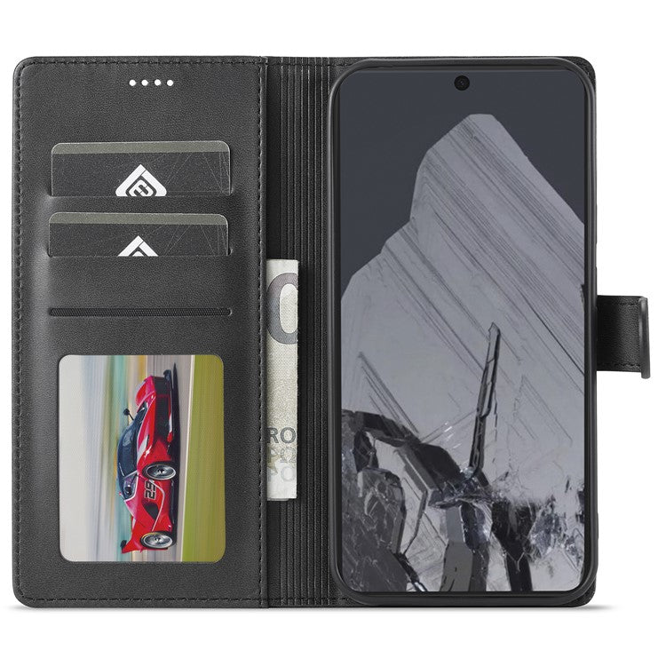 LC.IMEEKE For Google Pixel 9 Pro / Pixel 9 Case Shockproof Wallet PU Leather Phone Cover Calf Texture - Black