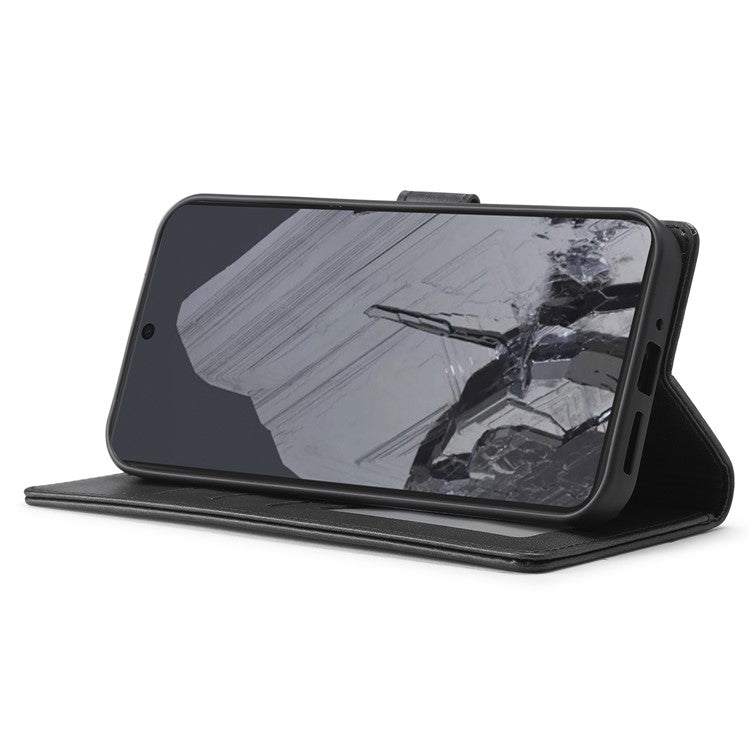 LC.IMEEKE For Google Pixel 9 Pro / Pixel 9 Case Shockproof Wallet PU Leather Phone Cover Calf Texture - Black