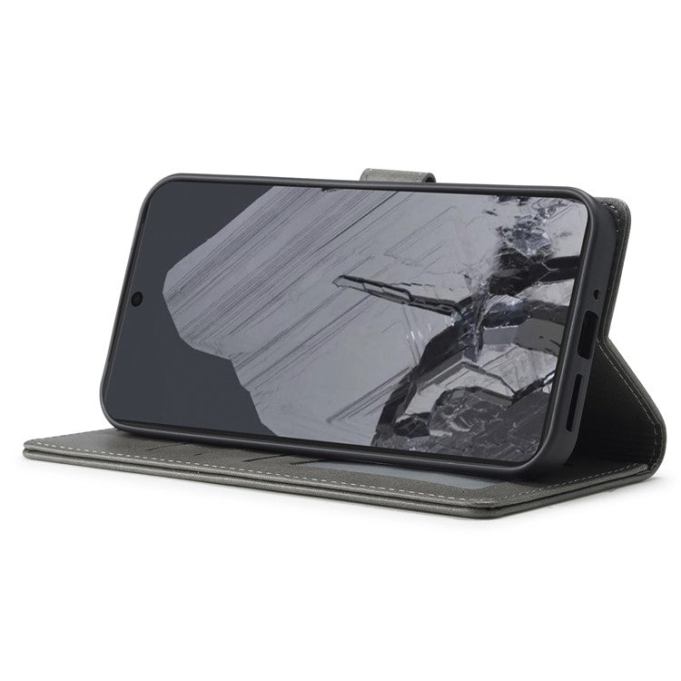 LC.IMEEKE For Google Pixel 9 Pro / Pixel 9 Case Shockproof Wallet PU Leather Phone Cover Calf Texture - Grey
