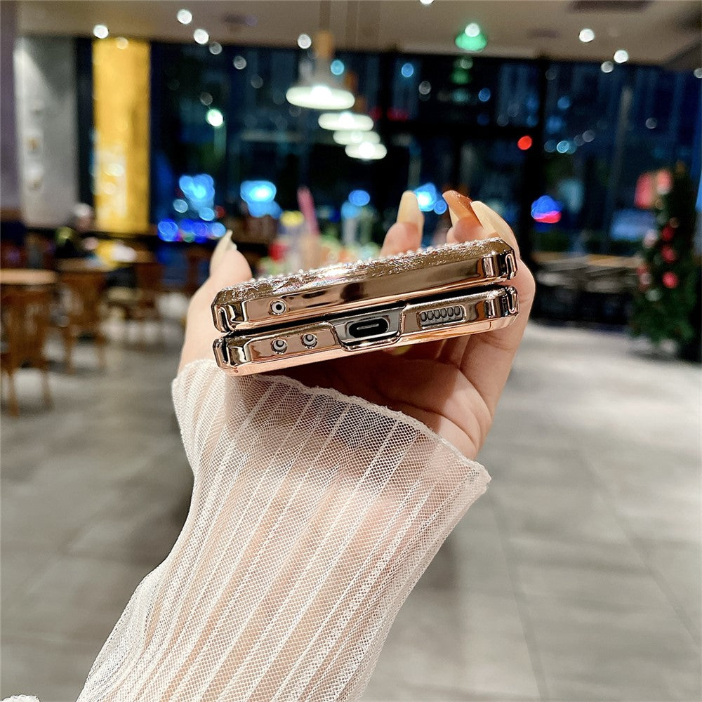 For Samsung Galaxy Z Flip7 FE 5G / Z Flip6 5G / Z Flip5 5G Case Glitter Bling PU Leather+Hard PC Phone Back Cover - Silver