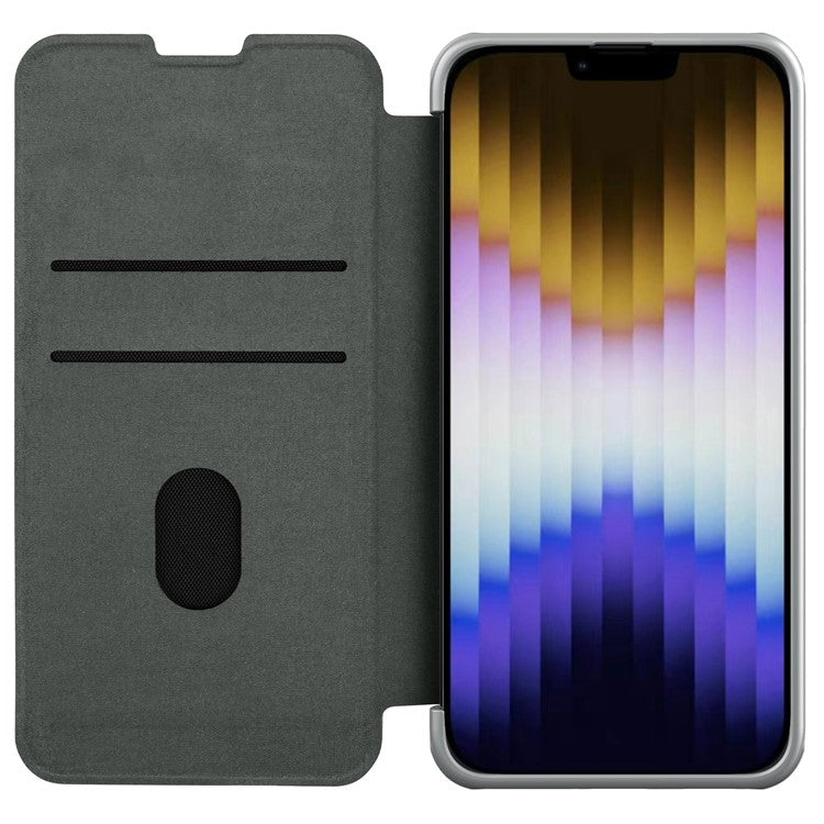 NILLKIN-Qin-Pro-Series-for-iPhone-14-/-iPhone-13-Full-Protection-Phone-Case-with-Sliding-Lens-Cover-PU-Leather-Phone-Shell-Card-Holder---Grey