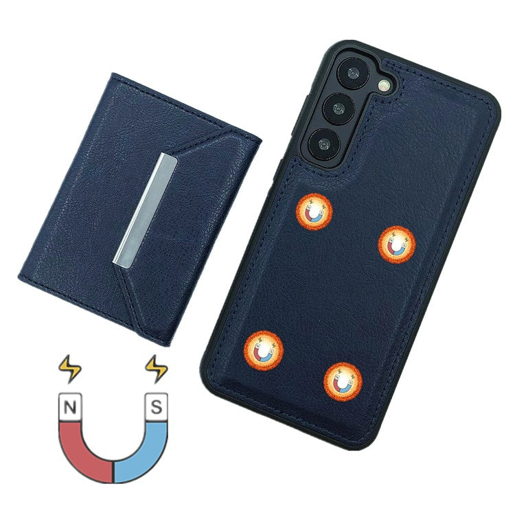 For Samsung Galaxy S23 Case Detachable Leather Back Cover 4 Card Slots Bag - Sapphire
