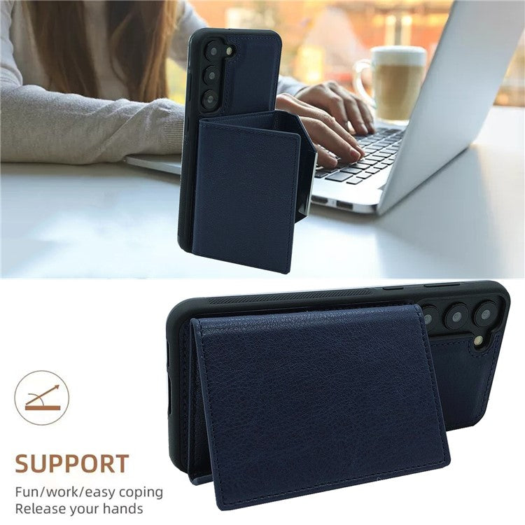 For Samsung Galaxy S23 Case Detachable Leather Back Cover 4 Card Slots Bag - Sapphire