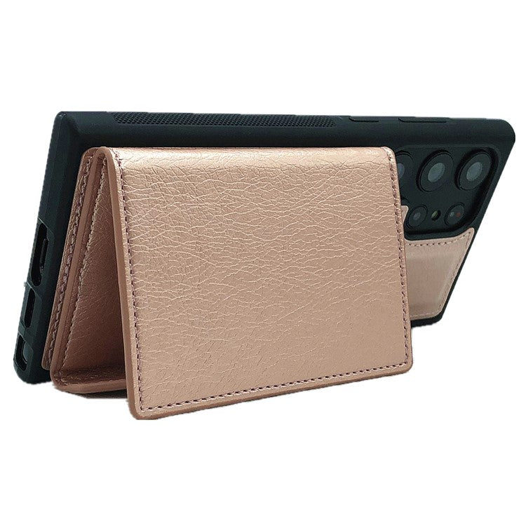 For Samsung Galaxy S23 Ultra Case Leather+TPU Phone Cover with Detachable Card Bag - Rose Gold