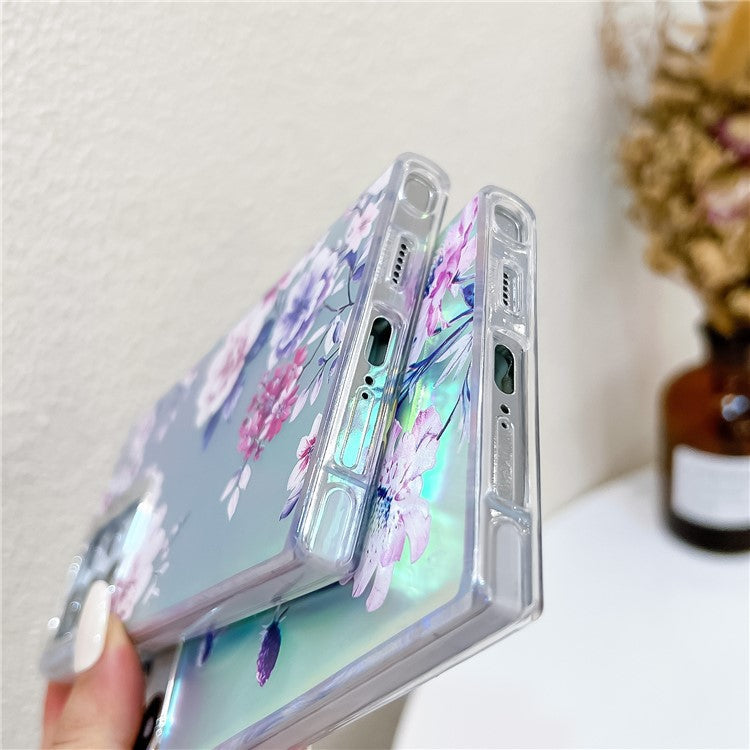 For Samsung Galaxy S22 Ultra 5G Slim Case Flower Pattern Electroplated Laser Effect Phone Cover - AH12