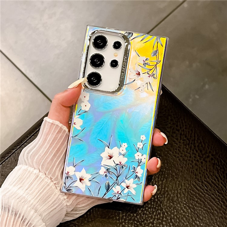 For Samsung Galaxy S22 Ultra 5G Slim Case Flower Pattern Electroplated Laser Effect Phone Cover - AH16