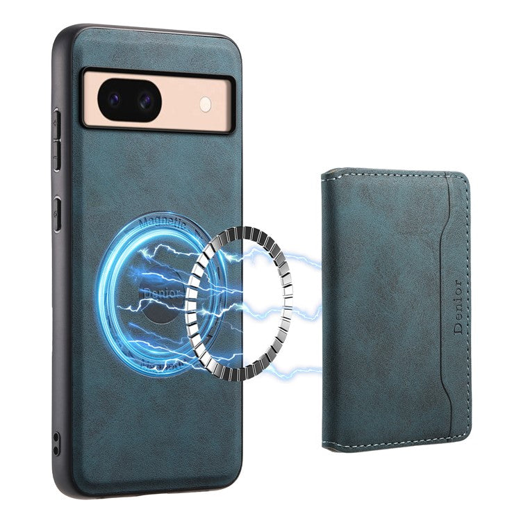 DENIOR D13 For Google Pixel 8a Case 2 in 1 Detachable Leather Phone Back Cover - Blue