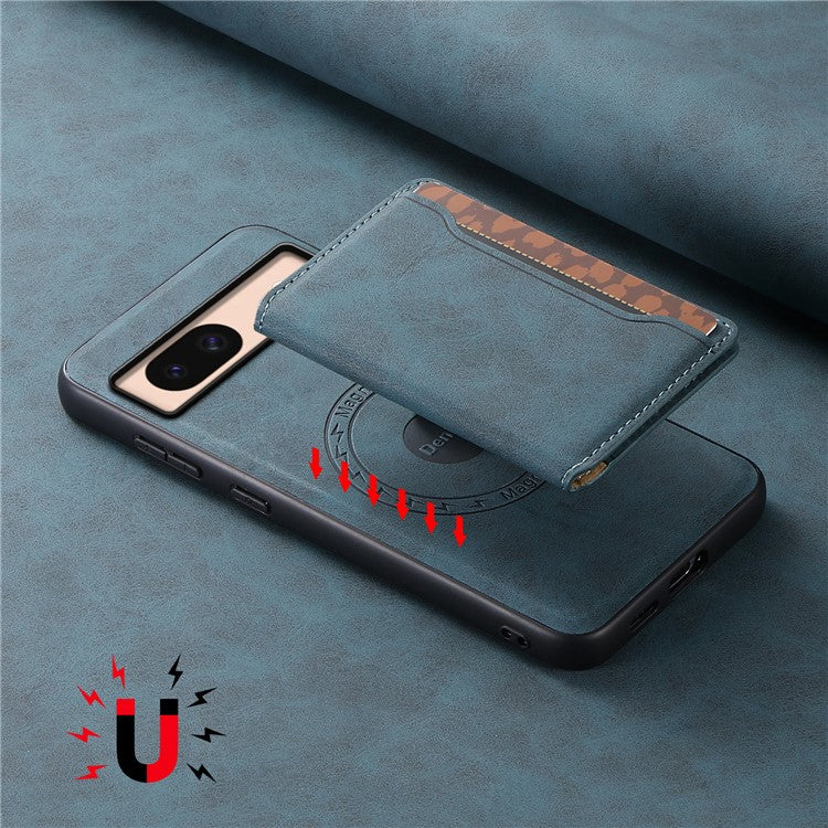 DENIOR D13 For Google Pixel 8a Case 2 in 1 Detachable Leather Phone Back Cover - Blue