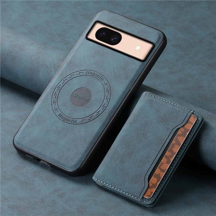DENIOR D13 For Google Pixel 8a Case 2 in 1 Detachable Leather Phone Back Cover - Blue