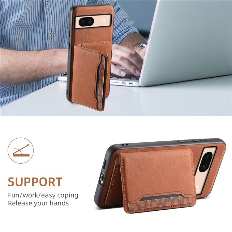 DENIOR D13 For Google Pixel 8a Case 2 in 1 Detachable Leather Phone Back Cover - Brown