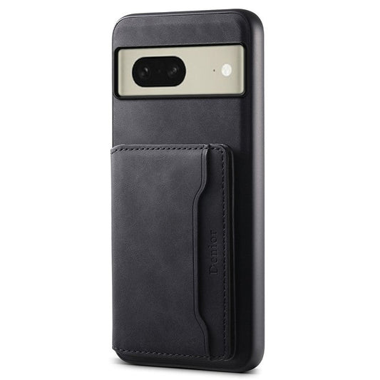 DENIOR D13 For Google Pixel 8 Case Detachable Magnetic Leather Back Cover Retro Texture - Black