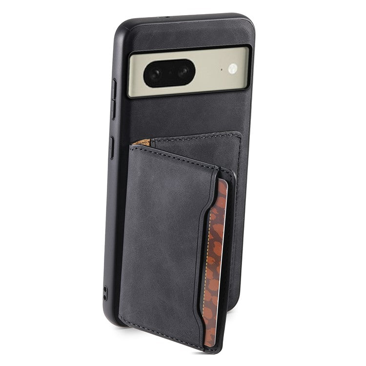 DENIOR D13 For Google Pixel 8 Case Detachable Magnetic Leather Back Cover Retro Texture - Black
