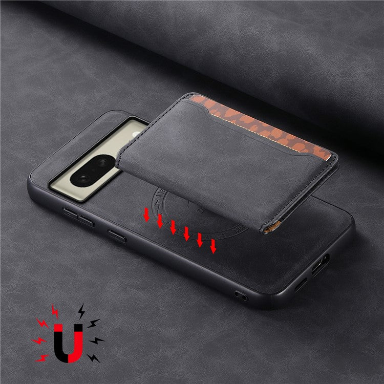 DENIOR D13 For Google Pixel 8 Case Detachable Magnetic Leather Back Cover Retro Texture - Black