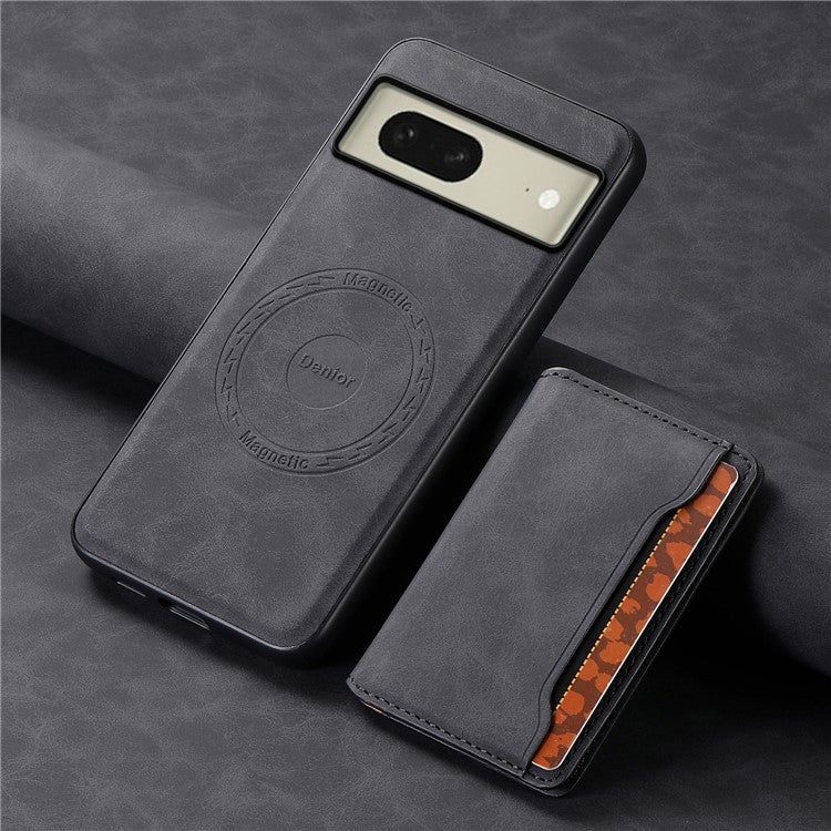 DENIOR D13 For Google Pixel 8 Case Detachable Magnetic Leather Back Cover Retro Texture - Black