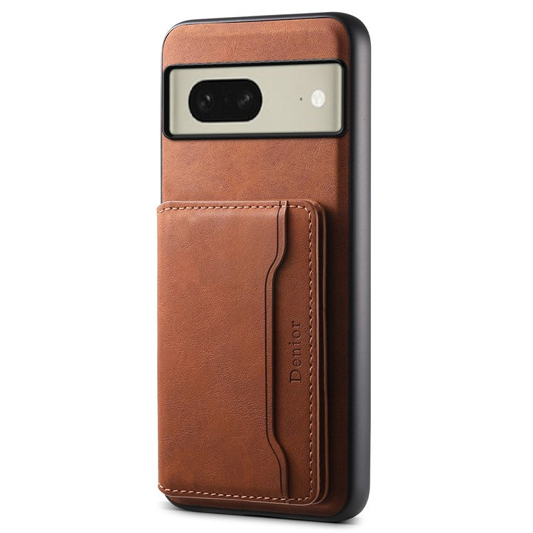 DENIOR D13 For Google Pixel 8 Case Detachable Magnetic Leather Back Cover Retro Texture - Brown