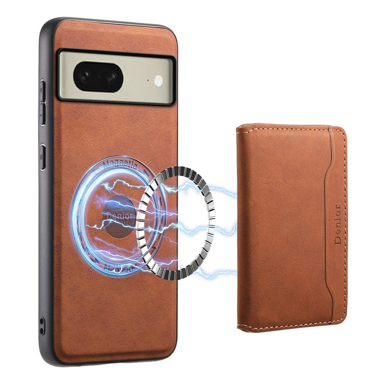 DENIOR D13 For Google Pixel 8 Case Detachable Magnetic Leather Back Cover Retro Texture - Brown