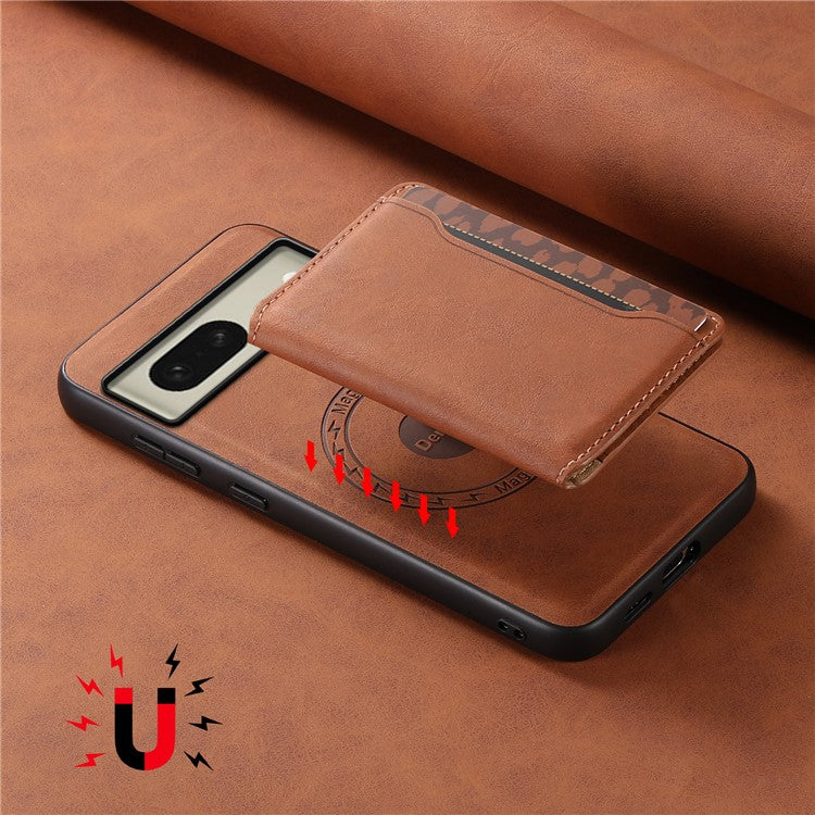 DENIOR D13 For Google Pixel 8 Case Detachable Magnetic Leather Back Cover Retro Texture - Brown