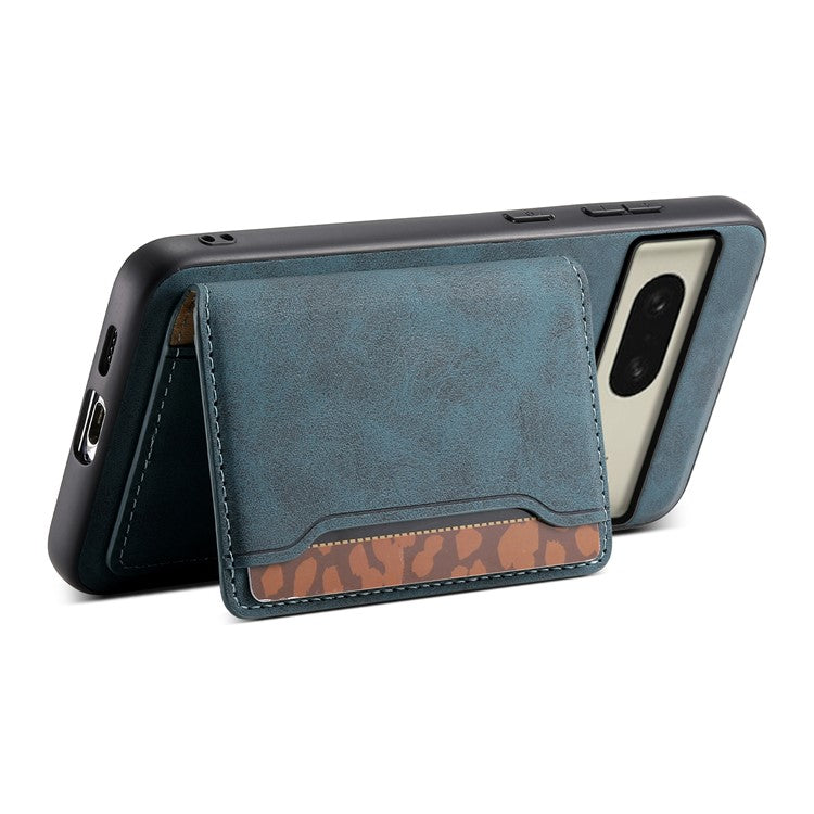 DENIOR D13 For Google Pixel 8 Case Detachable Magnetic Leather Back Cover Retro Texture - Blue