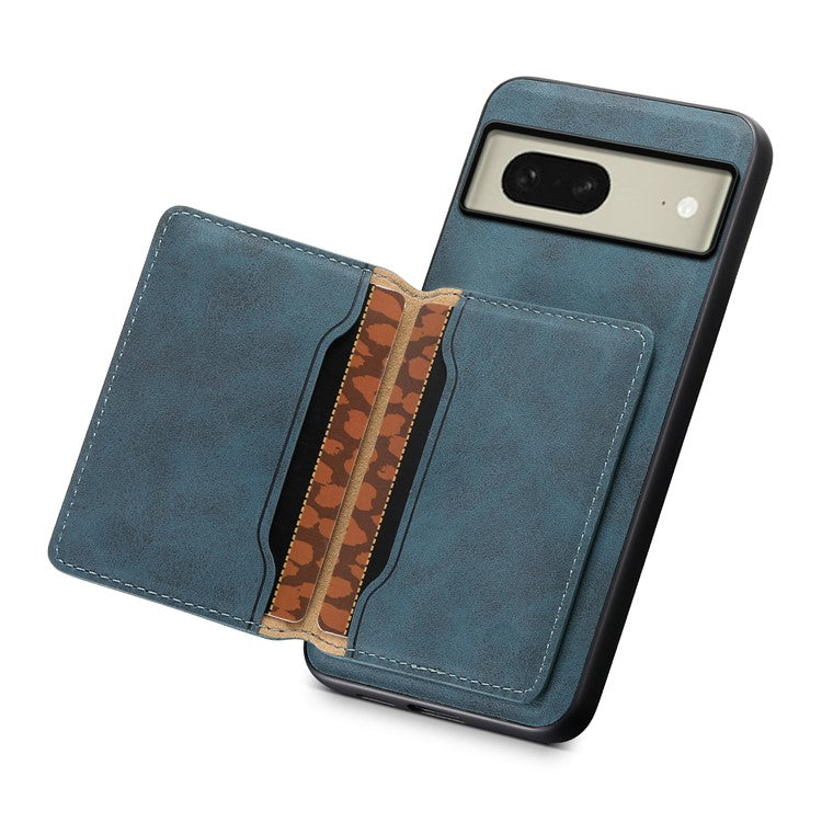 DENIOR D13 For Google Pixel 8 Case Detachable Magnetic Leather Back Cover Retro Texture - Blue