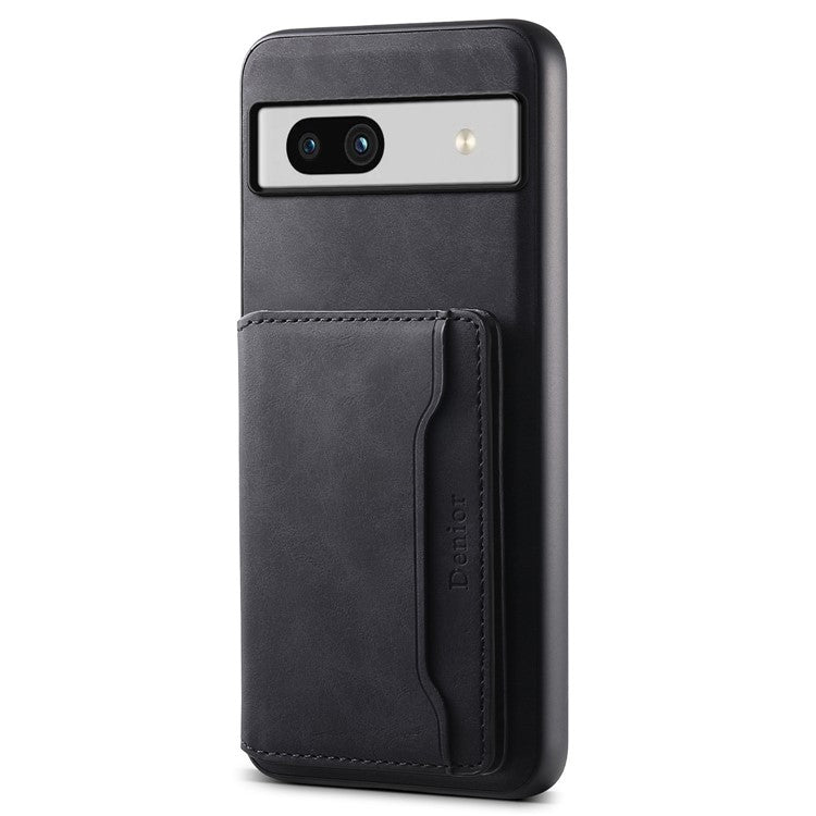 DENIOR D13 For Google Pixel 7a Case with Detachable Card Holder Leather Magnetic Phone Cover - Black