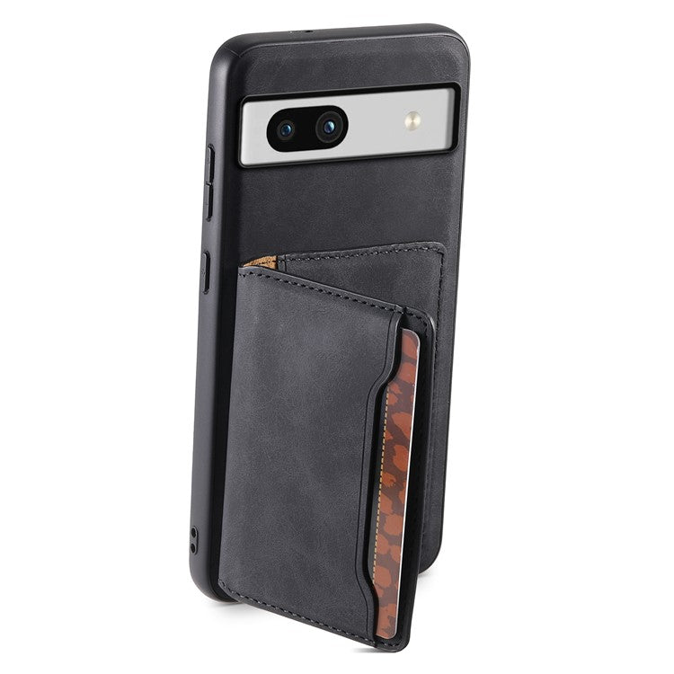 DENIOR D13 For Google Pixel 7a Case with Detachable Card Holder Leather Magnetic Phone Cover - Black