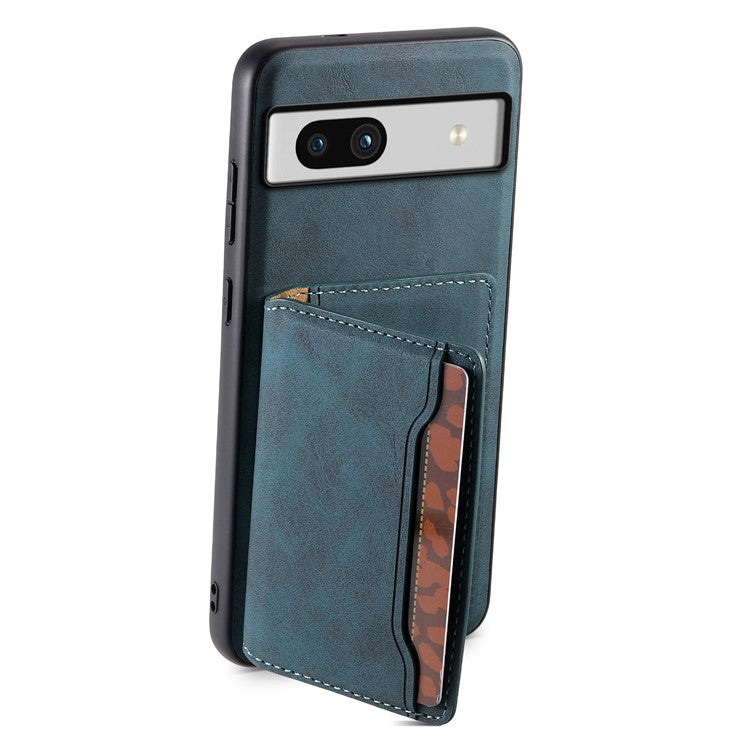 DENIOR D13 For Google Pixel 7a Case with Detachable Card Holder Leather Magnetic Phone Cover - Blue