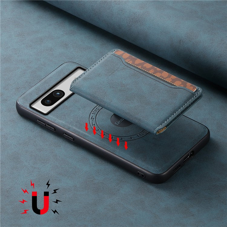 DENIOR D13 For Google Pixel 7a Case with Detachable Card Holder Leather Magnetic Phone Cover - Blue