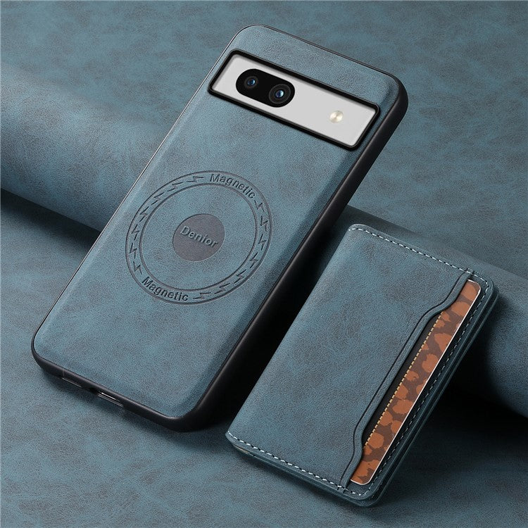 DENIOR D13 For Google Pixel 7a Case with Detachable Card Holder Leather Magnetic Phone Cover - Blue