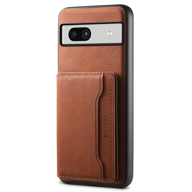 DENIOR D13 For Google Pixel 7a Case with Detachable Card Holder Leather Magnetic Phone Cover - Brown