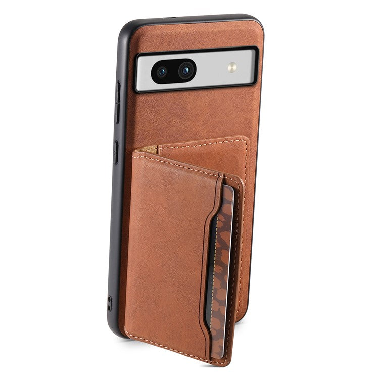 DENIOR D13 For Google Pixel 7a Case with Detachable Card Holder Leather Magnetic Phone Cover - Brown