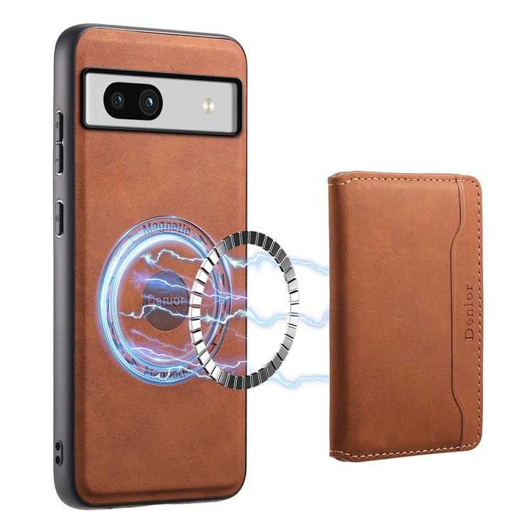 DENIOR D13 For Google Pixel 7a Case with Detachable Card Holder Leather Magnetic Phone Cover - Brown