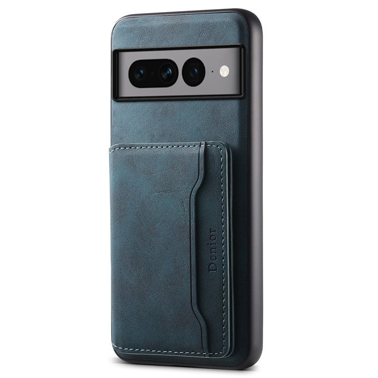 DENIOR D13 For Google Pixel 7 Pro 5G Case Compatible with MagSafe Leather Back Cover Kickstand Card Holder - Blue