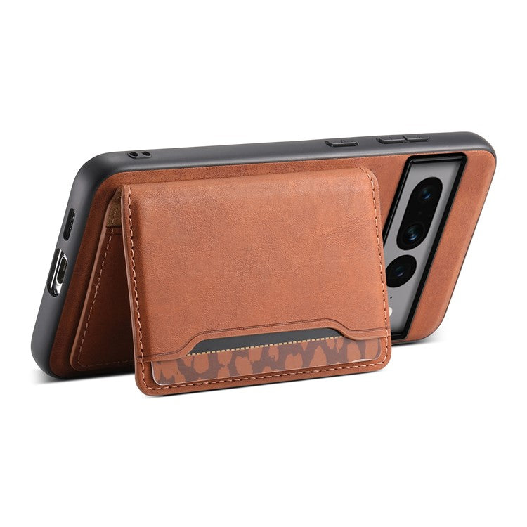 DENIOR D13 For Google Pixel 7 Pro 5G Case Compatible with MagSafe Leather Back Cover Kickstand Card Holder - Brown