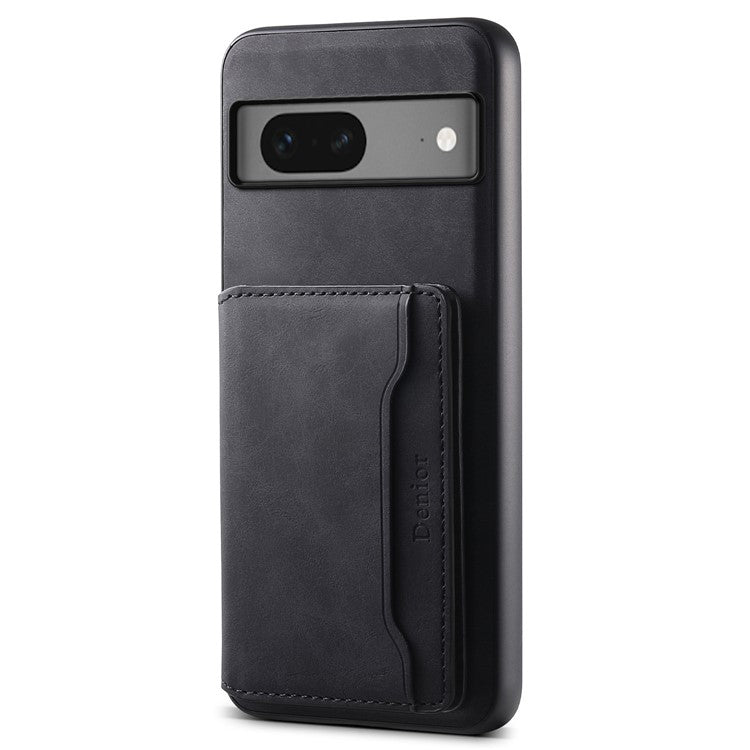 DENIOR D13 For Google Pixel 7 5G Case Magnetic Card Holder Kickstand Leather Back Phone Cover - Black