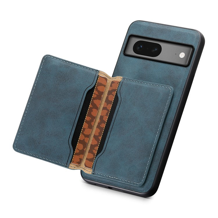 DENIOR D13 For Google Pixel 7 5G Case Magnetic Card Holder Kickstand Leather Back Phone Cover - Blue